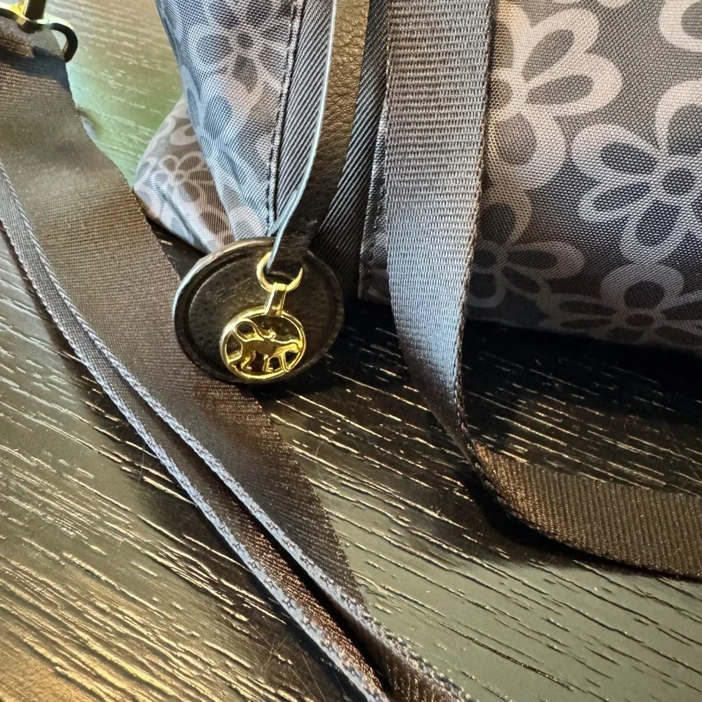 Kipling Black Grey Floral Nylon Satchel Crossbody Bag Gold Hardware Charm